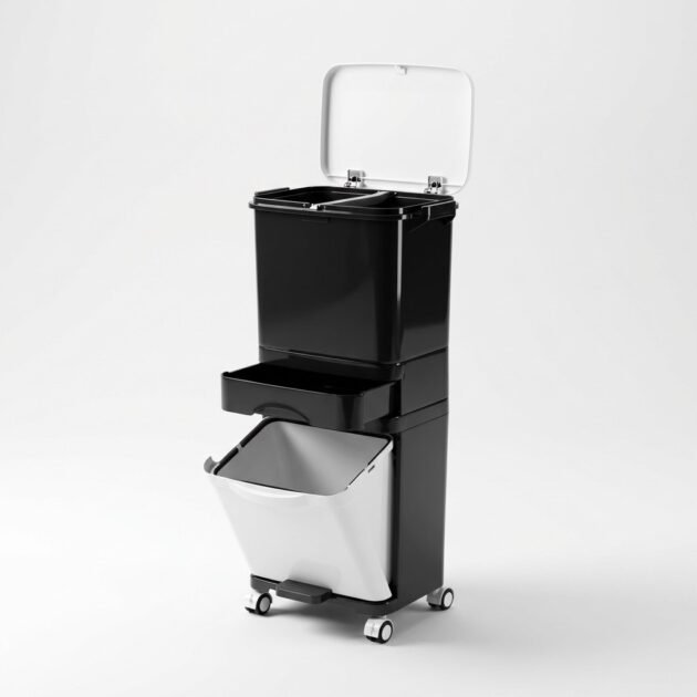 سلة المهملات الذكية تصميم 3 في 1 - أسود بالأبيض